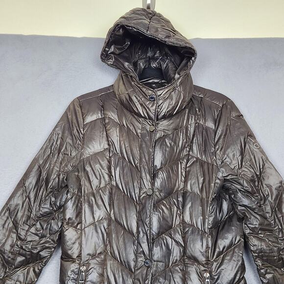 Calvin Klein Puffer Jacket Womens Small Brown Packable Lightweight Down Hooded - Picture 5 of 16